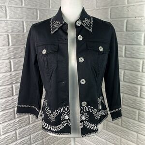 VERA VERA Embroidered And Eyelet Cutout Black Button down Jacket Size Small